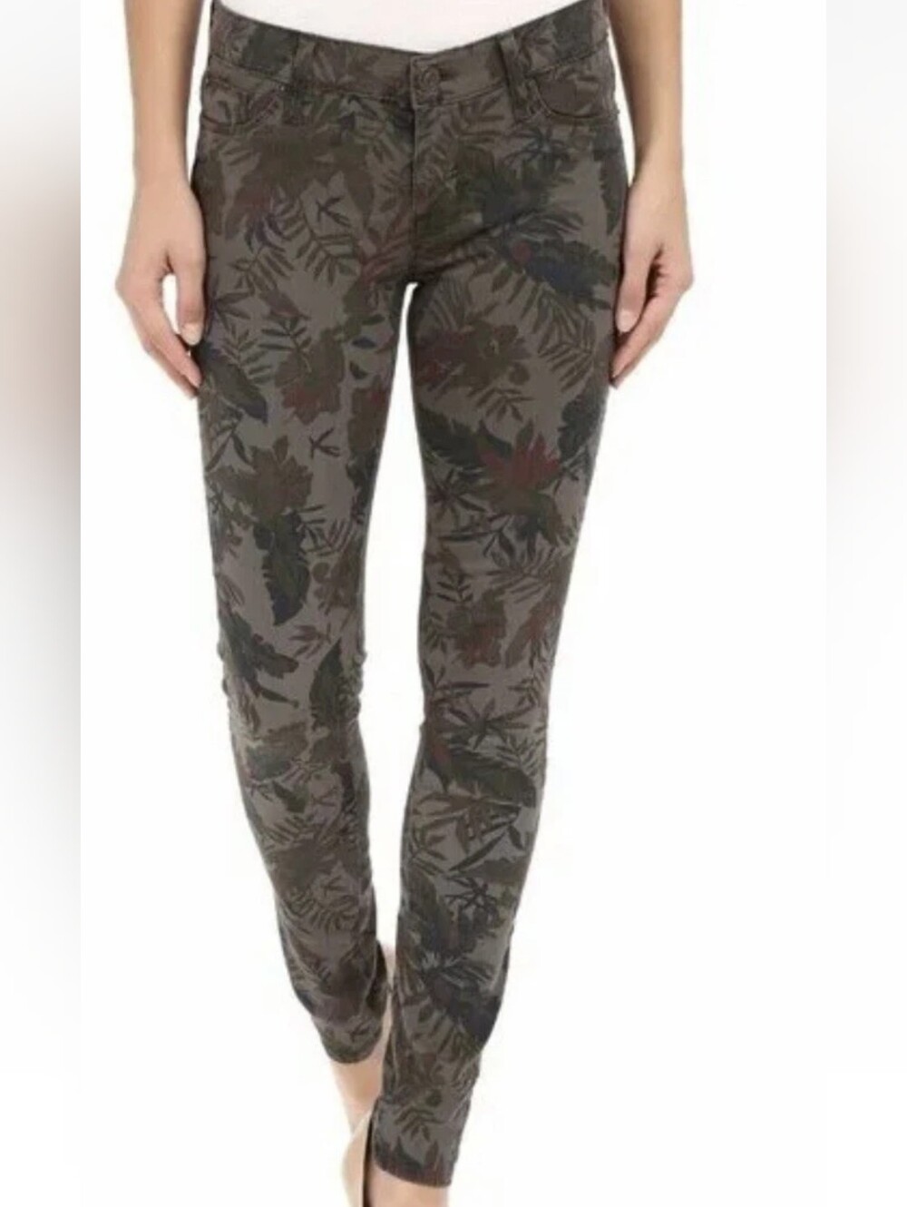 Hudson Jeans Krista Super Skinny Olive Green Floral Pants 27